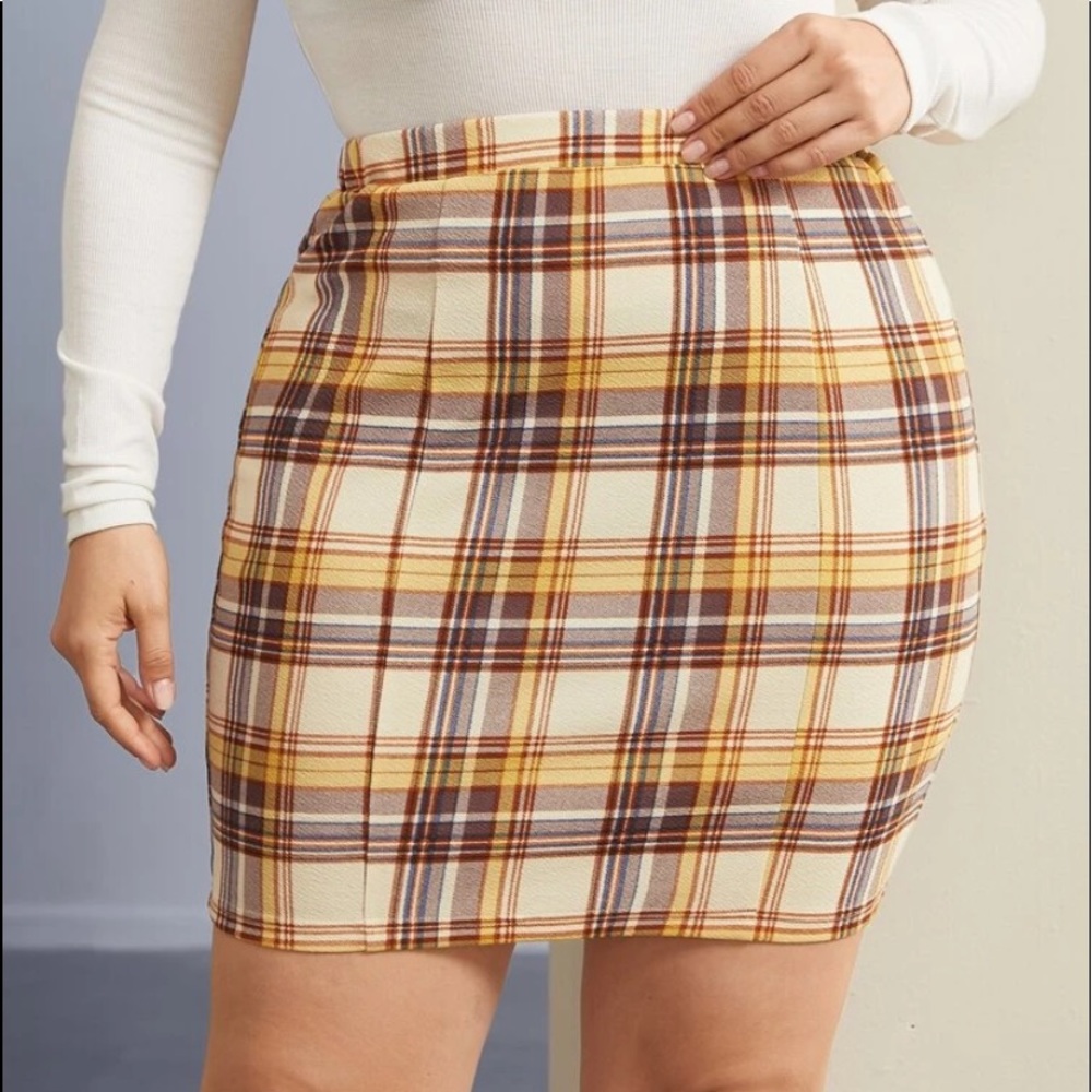 SHEIN Plaid Pencil Bodycon Mini Skirt